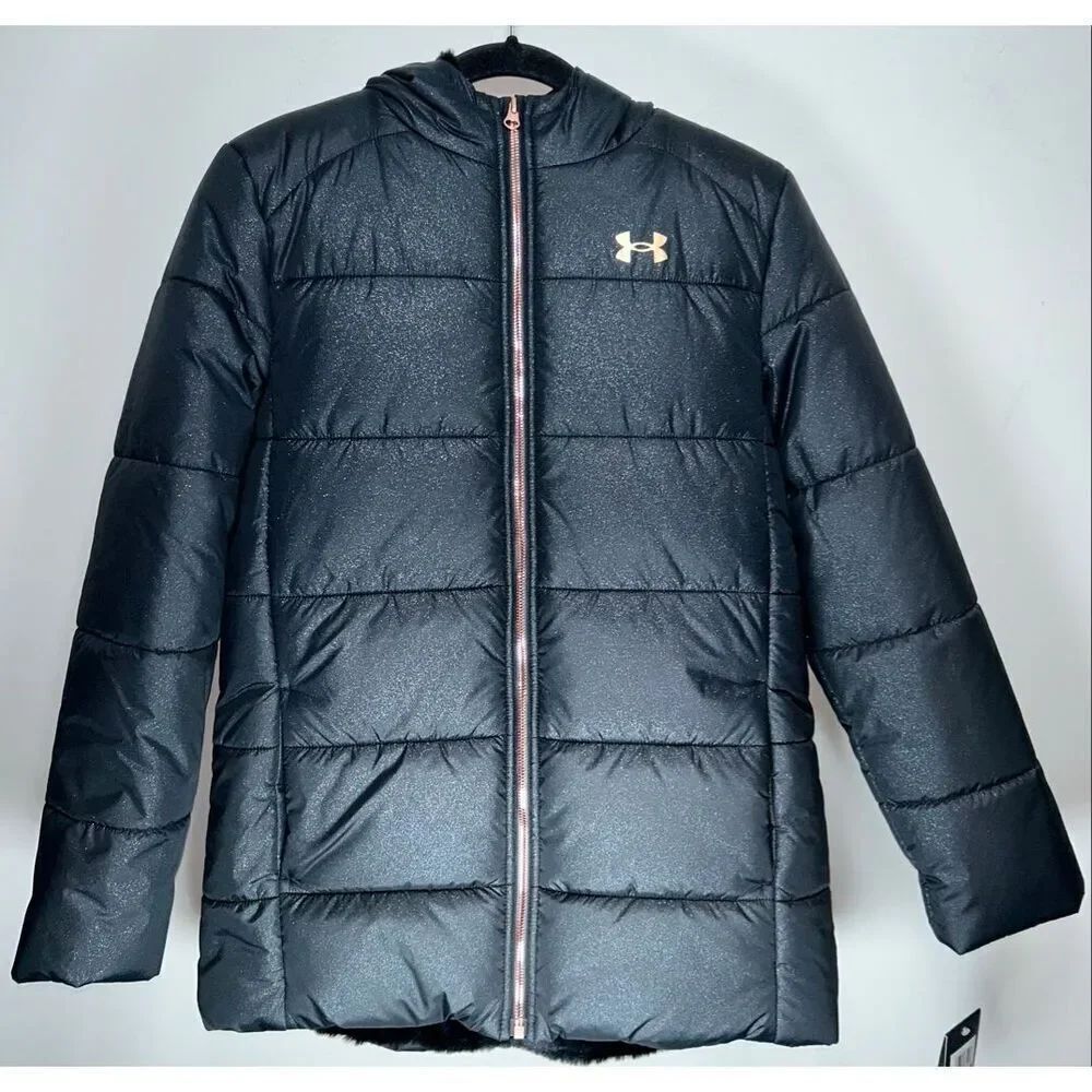 Under Armour Youth Girl'sโWillow Parka insulated winter jacket in black with a r